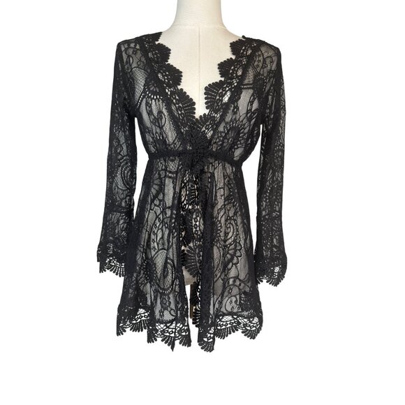 NEW Boho Gypsy XL Beach Goddess Swim Cover Up Black - Picture 3 of 13